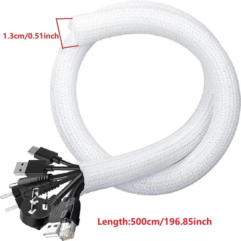 1M 3M 5M Braided Cable Sleeve PET Nylon Wrapping Cable Casing Cable Sleeves Wire for Desk PC TV Wire Protector Cable Wrap Cover