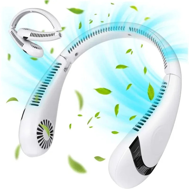 USB Rechargeable 5000mAh Foldable Bladeless Neck Fan 3 Speeds 360° Cooling Wearable Hand-free Neck Fan for Travel Office School