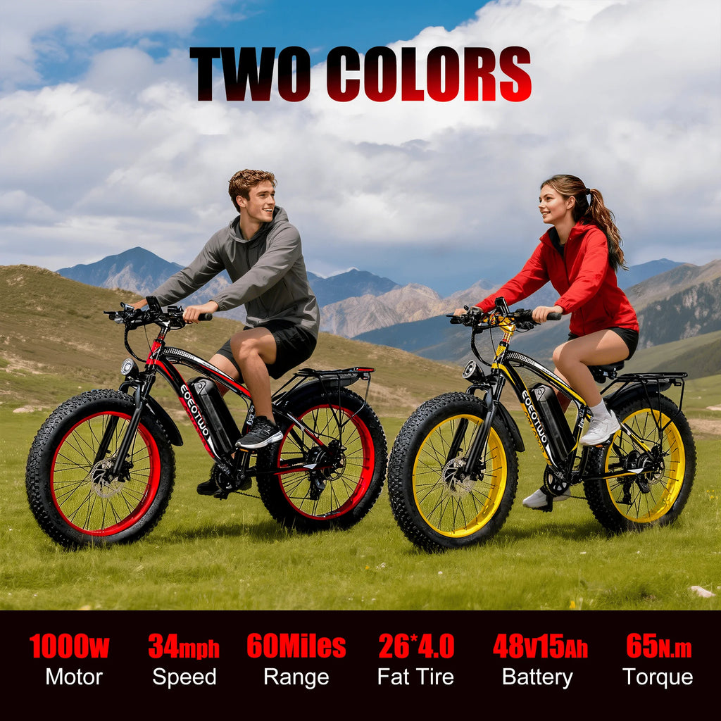 EOEOTWO 1500W Fat Tire Electric Bike for Adults 26"x4.0 All Terrain Ebike 34MPH Fast Mountain E-Bike 48V Long Range Snow Beach Bicycle