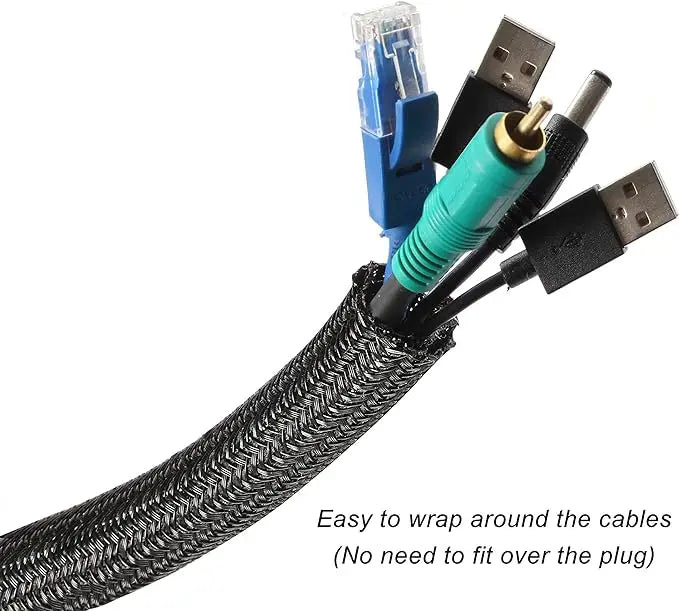 1M 3M 5M Braided Cable Sleeve PET Nylon Wrapping Cable Casing Cable Sleeves Wire for Desk PC TV Wire Protector Cable Wrap Cover
