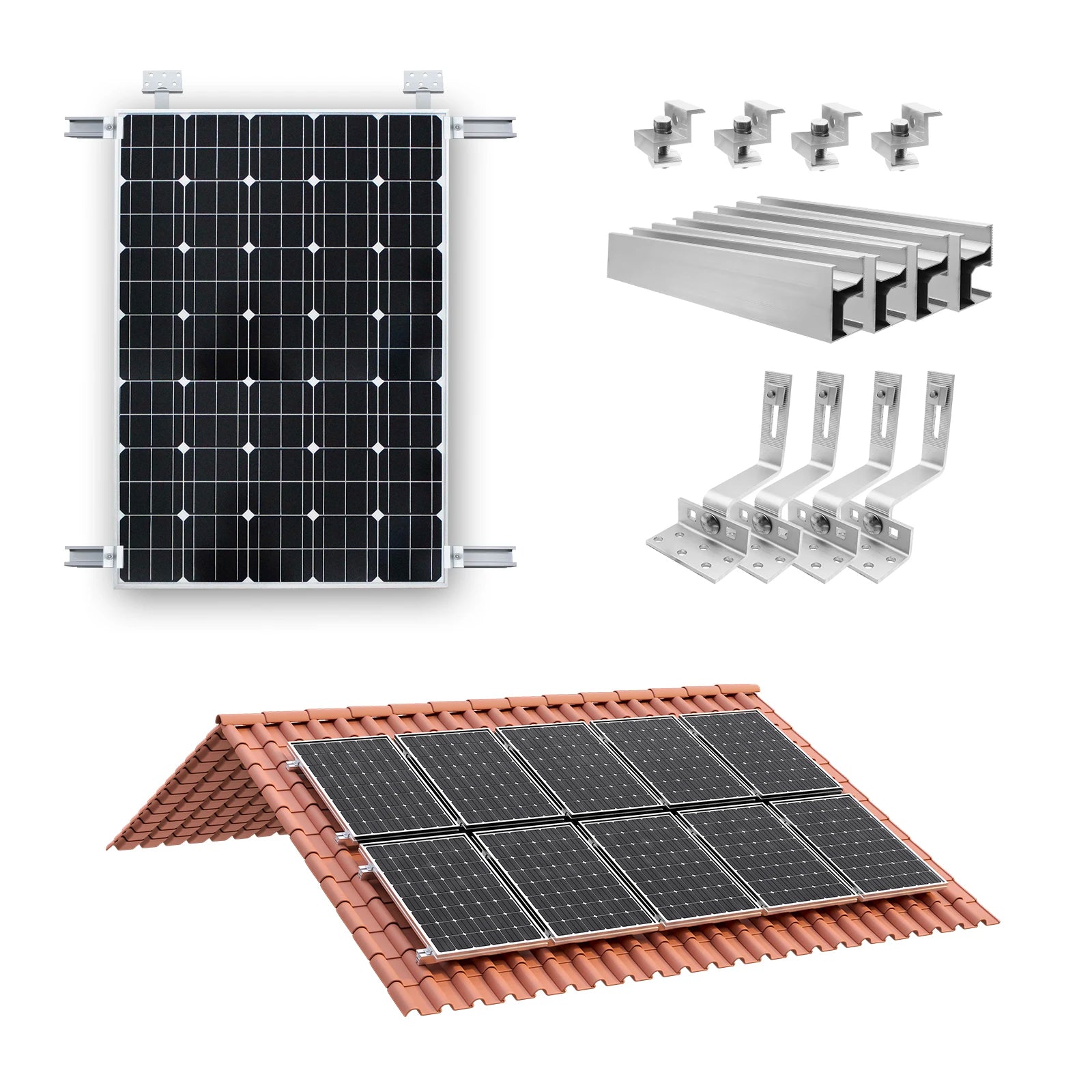 CP-SETUNO Solar Panel Mounting Set, Photovoltaic Mounting Rail for 1/2/4 Solar Panel, 300 mm Aluminum Mounting Rail, for 30/35 m