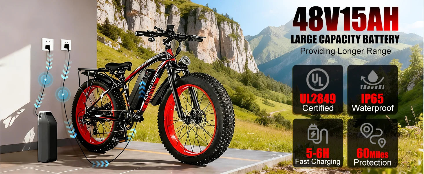 EOEOTWO 1500W Fat Tire Electric Bike for Adults 26"x4.0 All Terrain Ebike 34MPH Fast Mountain E-Bike 48V Long Range Snow Beach Bicycle