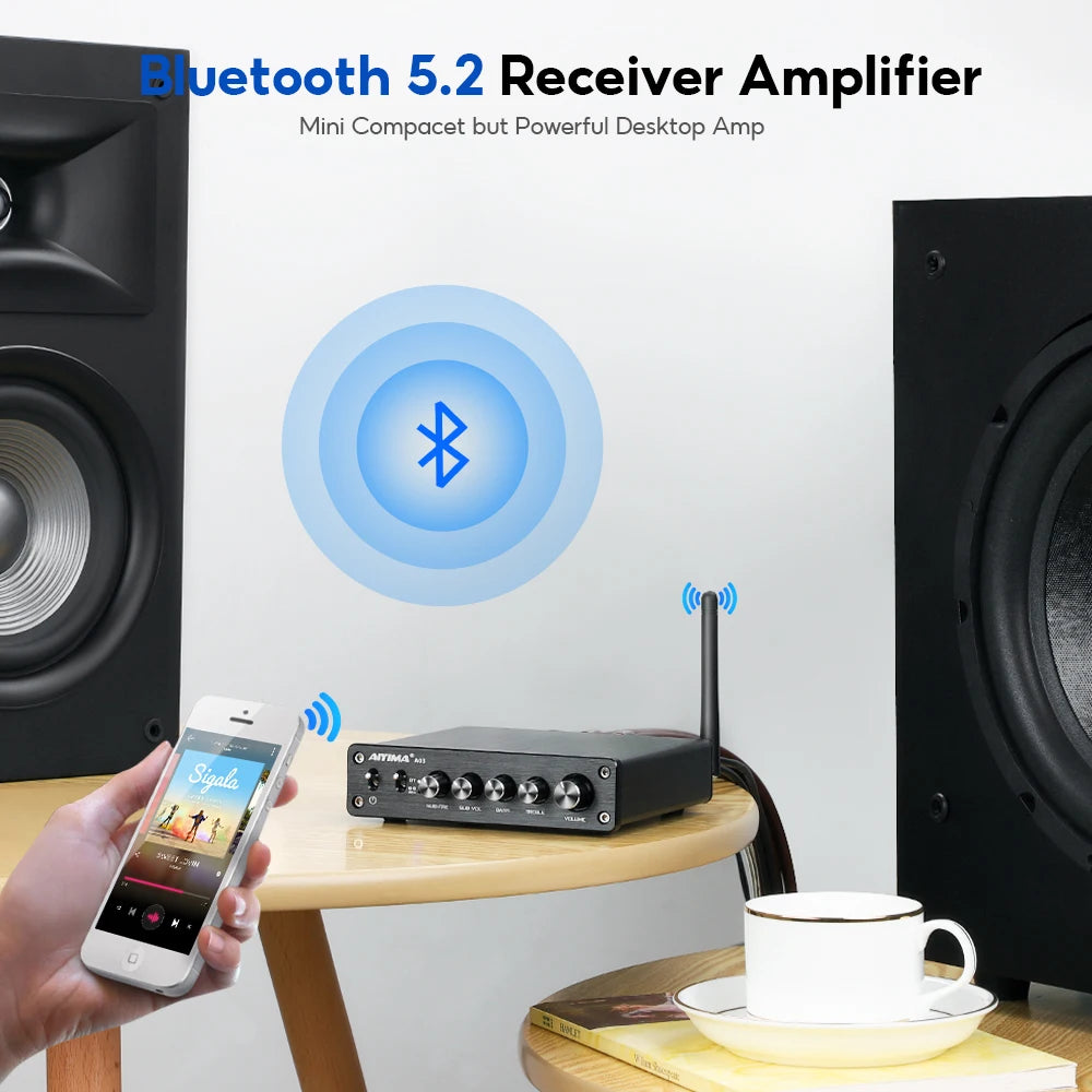 AIYIMA A03 TPA3116 Subwoofer Bluetooth Amplifier HiFi TPA3116D2 2.1 Digital Audio Power Amplifiers 50Wx2+100W Sound Amplificador
