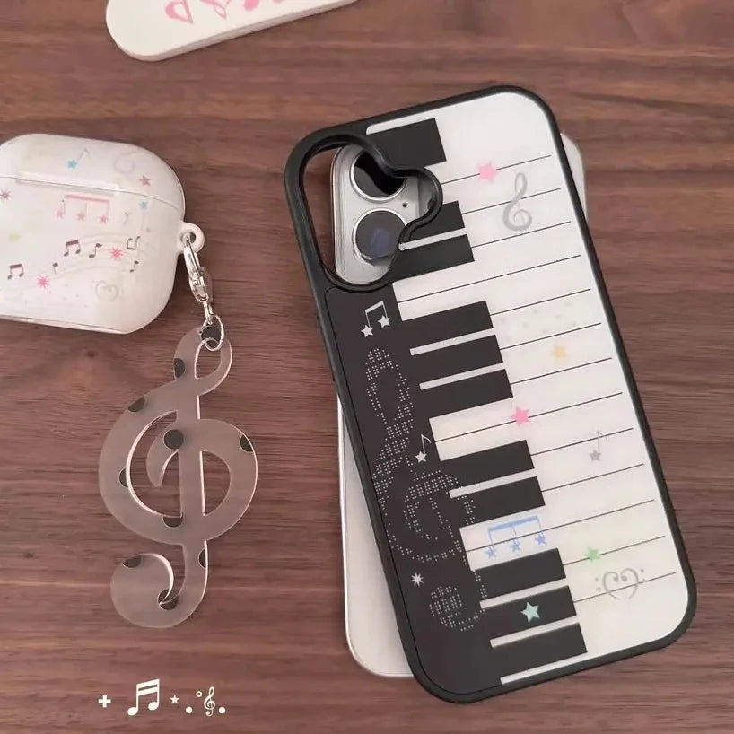 ins Art Piano Key Notes Creative Exquisite Cute Phone Case For iPhone 16 15 14 13 12 11 Pro Max Plus Y2K Kawaii Cover