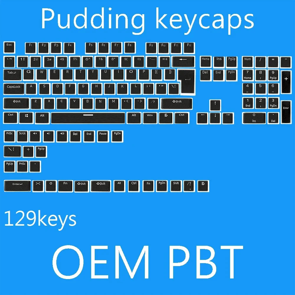 129Keys Keyboard Keycap OEM Profile PBT Material Key Cap for Mx Hot Swap Mechanical Keyboard Switch Transparent Pudding Keycaps