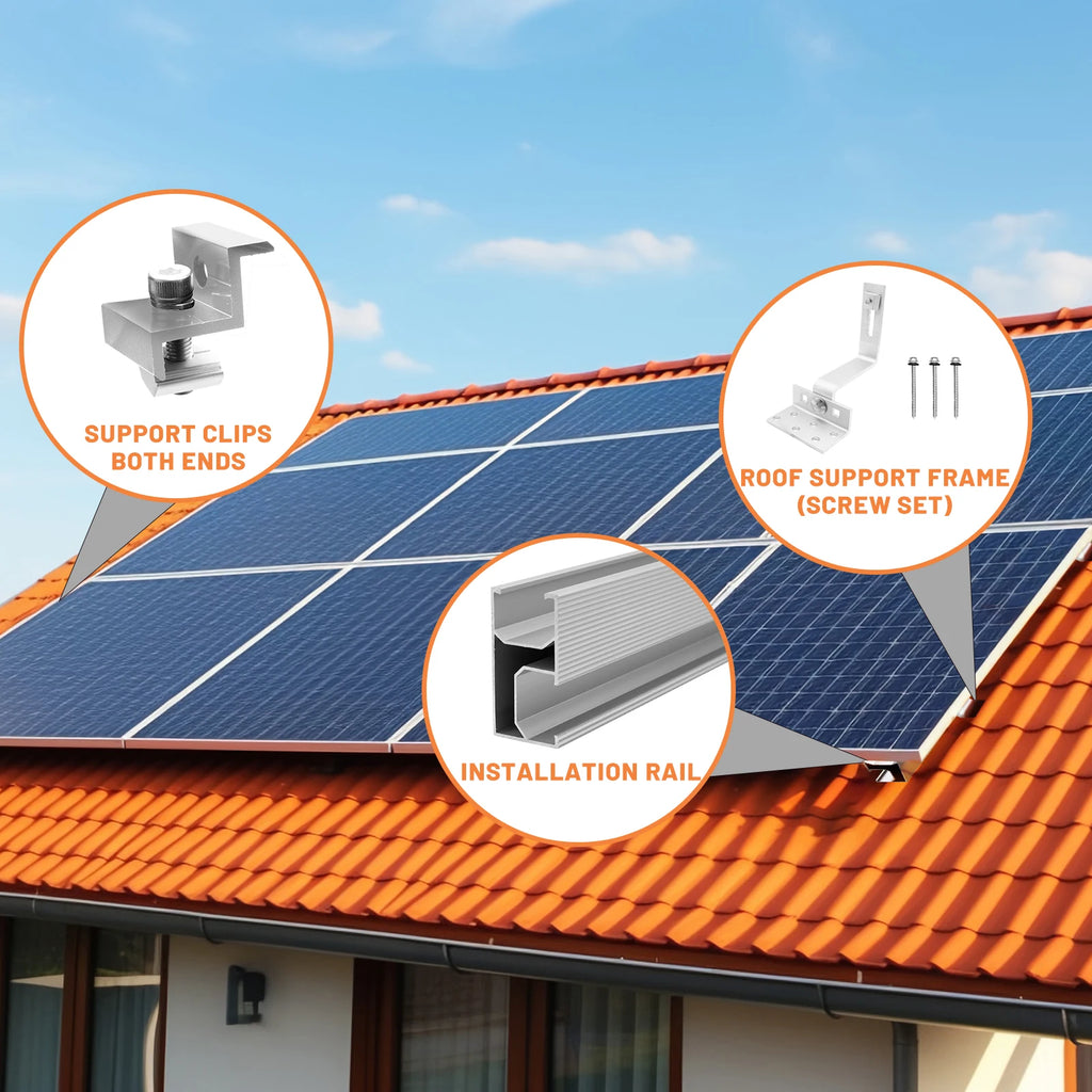 CP-SETUNO Solar Panel Mounting Set, Photovoltaic Mounting Rail for 1/2/4 Solar Panel, 300 mm Aluminum Mounting Rail, for 30/35 m