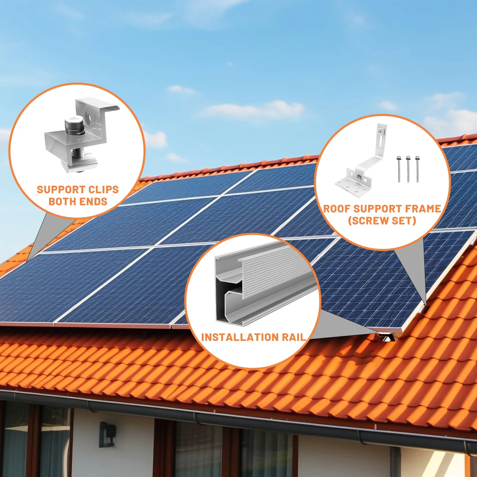 CP-SETUNO Solar Panel Mounting Set, Photovoltaic Mounting Rail for 1/2/4 Solar Panel, 300 mm Aluminum Mounting Rail, for 30/35 m