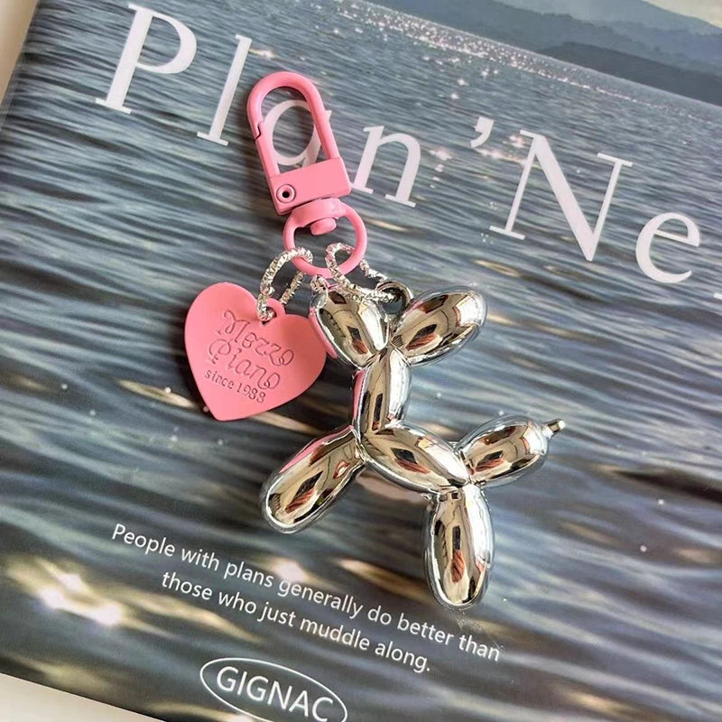 Flower Acrylic Balloon Dog Cartoon Cute Keychains Key Ring Women Men New Bling Cute Pet Bag Car Holder Airpods Box Friend Gift