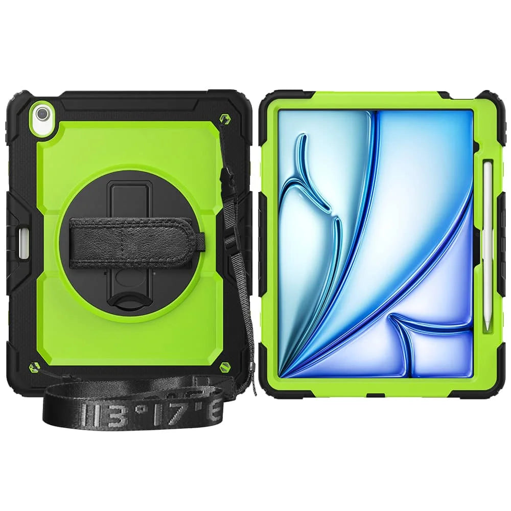 For iPad (A16) 11th Air 11 Air 13 M3  (2025) - Heavy Duty Protective Cover with Screen Protector, Shoulder Strap & Pencil Holder
