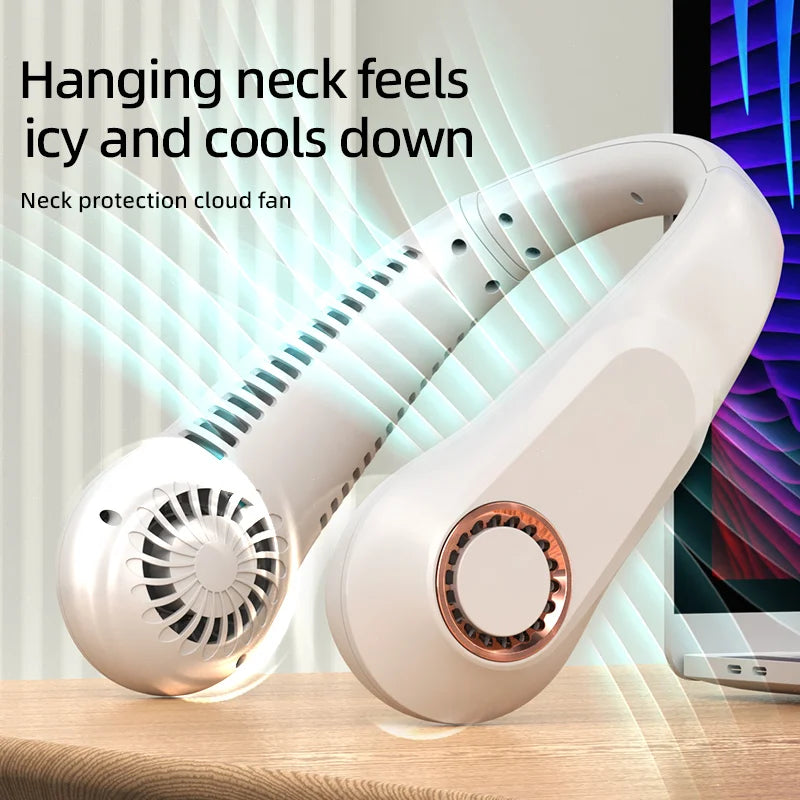 3000mA Portable Mini Hanging Neck Fan Bladeless Neckband Fan Digital Display Power Air Cooler USB Rechargeable Electric Fans