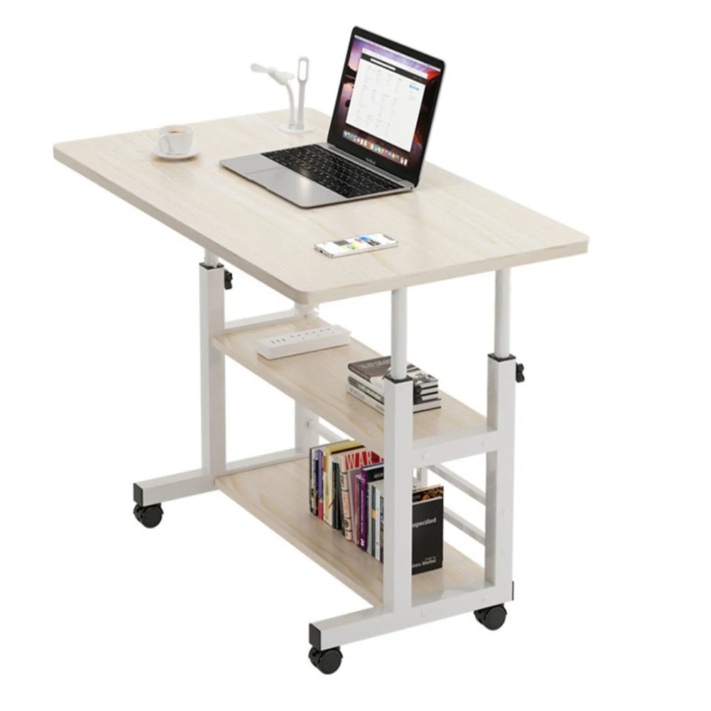 Adjustable Bedside Laptop Desk with Rolling Wheels Mobile Laptop Standing Desk Multi-Layer Storage Height Adjustable Laptop Desk