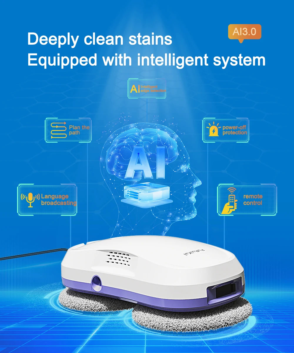 PuRuiKai  Window Cleaning Robot Automatic with Auto Dual Spray 5600Pa Suction Remote Control Edge Detection for Home