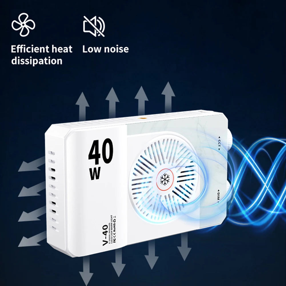 Portable 40W LED Camera Light 2800K-9000K Handheld Filling Light 4400mAh Rechargeable Pocket Photography Lighting Lamp