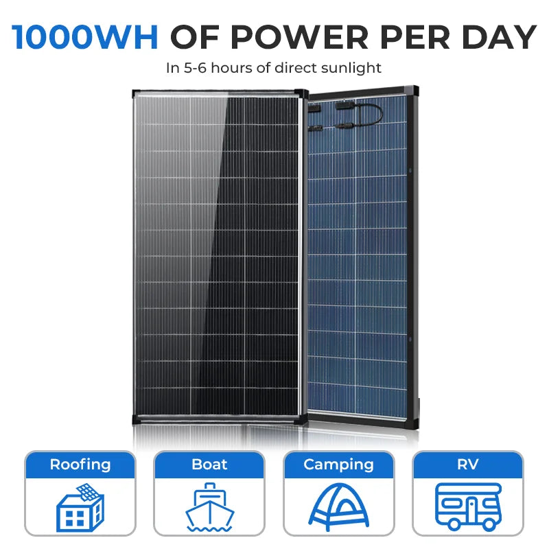 AeternaSol 400W/200W Watt 25% High-Efficiency PV Power for Home Rooftop 18B N-Type Solar Panel 12V Monocrystalline Solar Panel 18BB Cells High Efficiency Module RV Marine Boat Caravan Off Grid Monocrystalline Solar Panels Cha