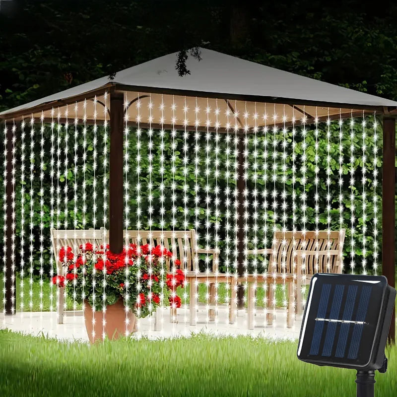 Outdoor String Lights Solar Curtain String Lights LED Lights LED 8 Modes  Wedding Garden Bedroom Outdoor Indoor Wall Decoration