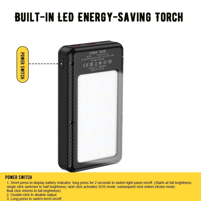 6*18650 Power Bank Battery Box Holder Dual USB Type C Charge Shell With Camping Lights for iPhone Huawei 18650 Battery Cases