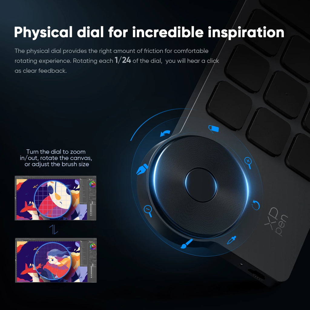 XPPen ACK05 Portable Wireless Shortcut Remote with 10 Custom Keys 1 Physical Dial 1000mAh Battery Support Bluetooth Connection