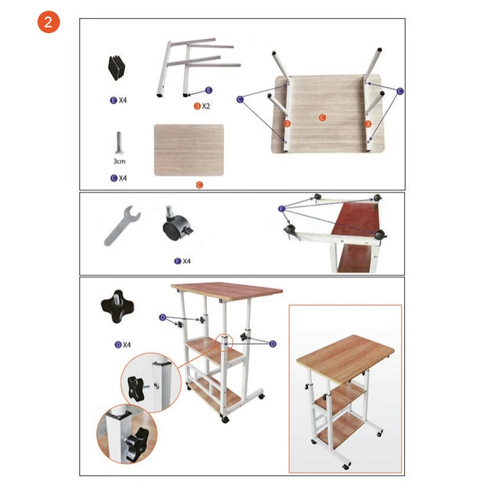 Adjustable Bedside Laptop Desk with Rolling Wheels Mobile Laptop Standing Desk Multi-Layer Storage Height Adjustable Laptop Desk