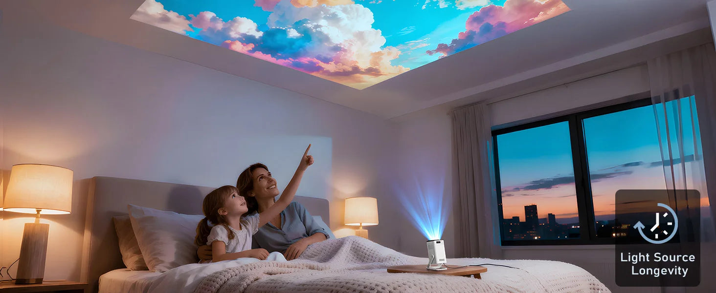 Mini Projector 1080P/4K Supported, WiFi 6 & Bluetooth 5.4, Android TV Short Throw Portable Beamer for Home Theater Outdoor Movie