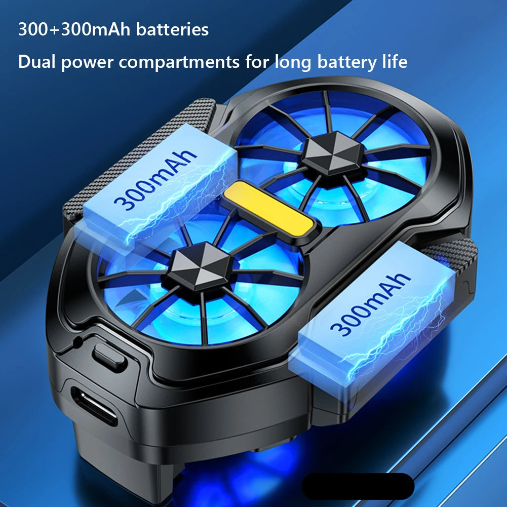 Dual Fan Mobile Phone Cooler Plug-in/Rechargeable Phone Cooler Air Cooling Type-C with Blue Light for Android Smartphones iPhone