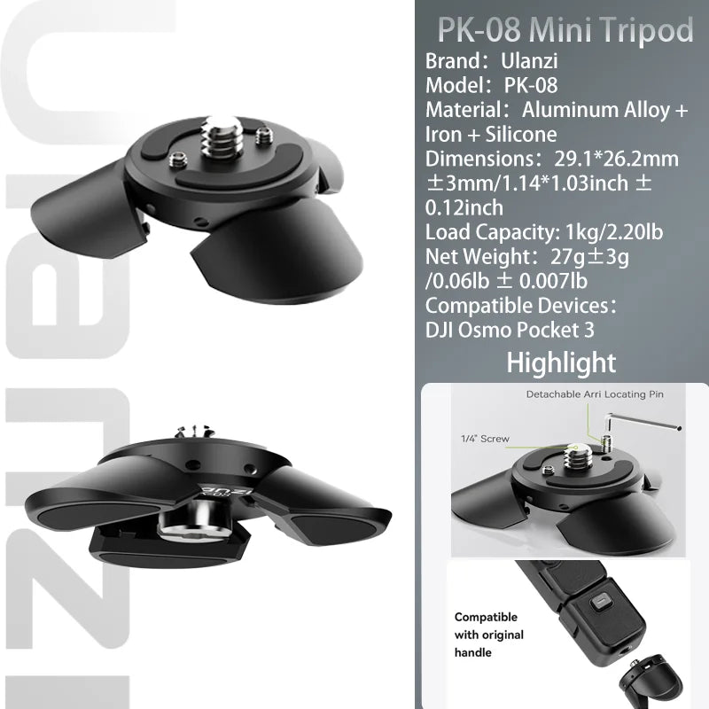 Ulanzi PK-08 PK-11 Mini Tripod Charging Base for DJI Osmo Pocket3  3 4 4P Type-C Port Kit Arri Locating Base Action Camera Tool