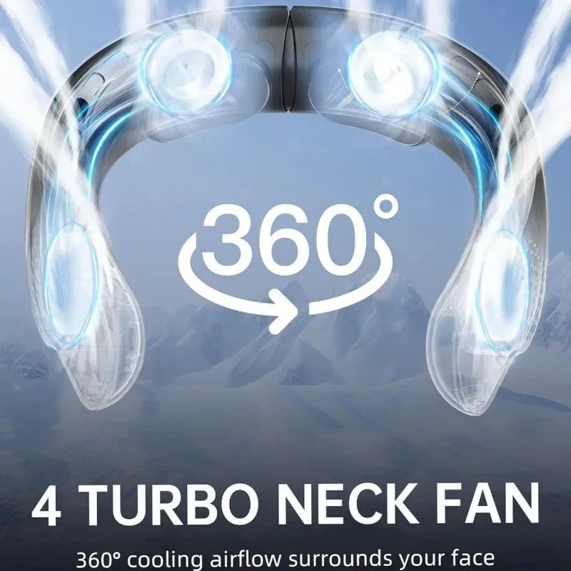 Neck Fan Turbine 360° 4000mAh Leafless Portable Vaneless Design 3 speed USB Rechargeable LED display Strong Wind Fast Cooling