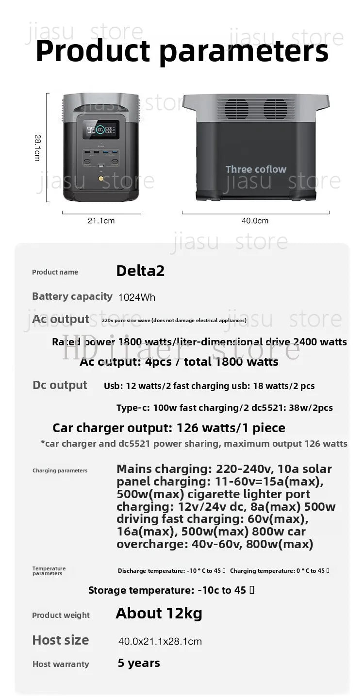 ECOFlow DELTA 2 1800W Rechargeable Portable Power Station for Camping Household Backup Portable Power Distribution Equipment