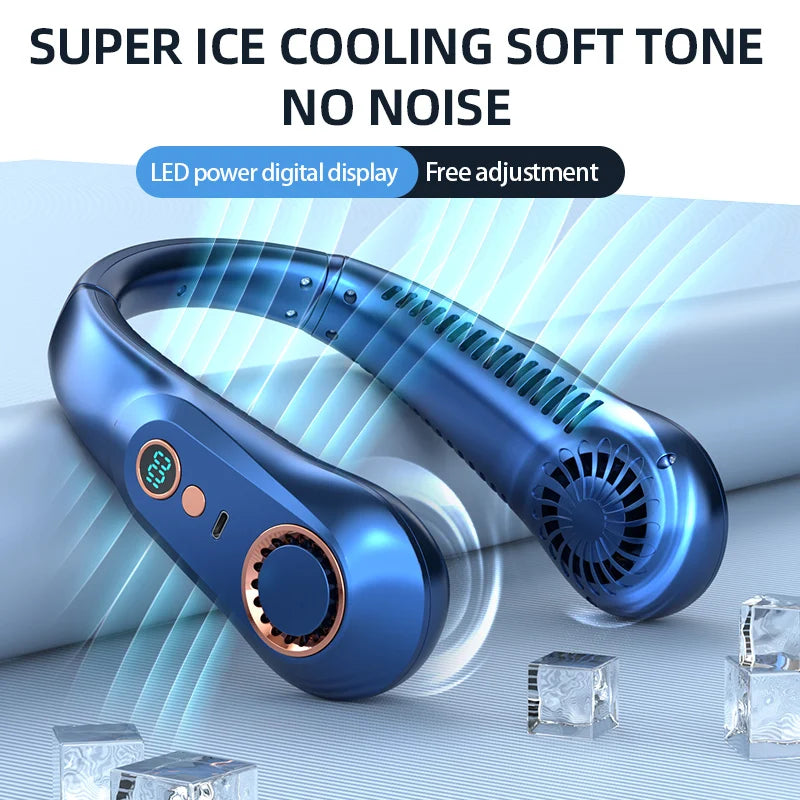 3000mA Portable Mini Hanging Neck Fan Bladeless Neckband Fan Digital Display Power Air Cooler USB Rechargeable Electric Fans