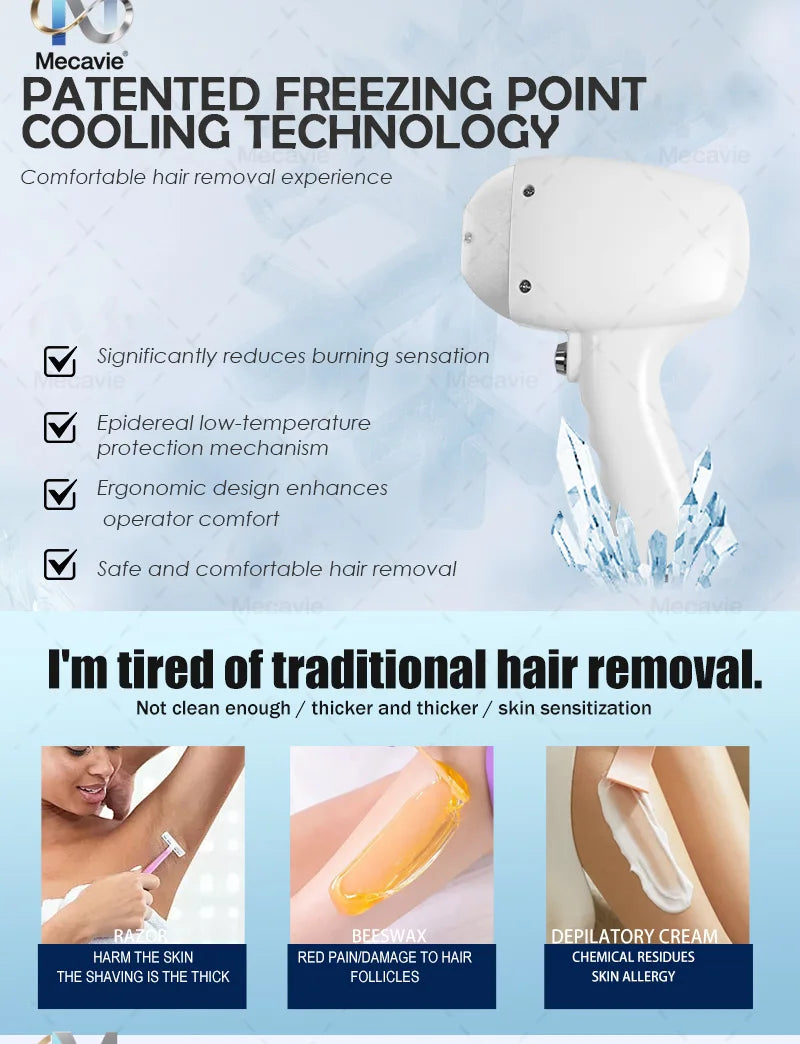 Professional 4-Wave 808nm Diode Laser Hair Removal Machine 4000W Soprano Titanium Painless Hair Remover for Face Body Home Salon