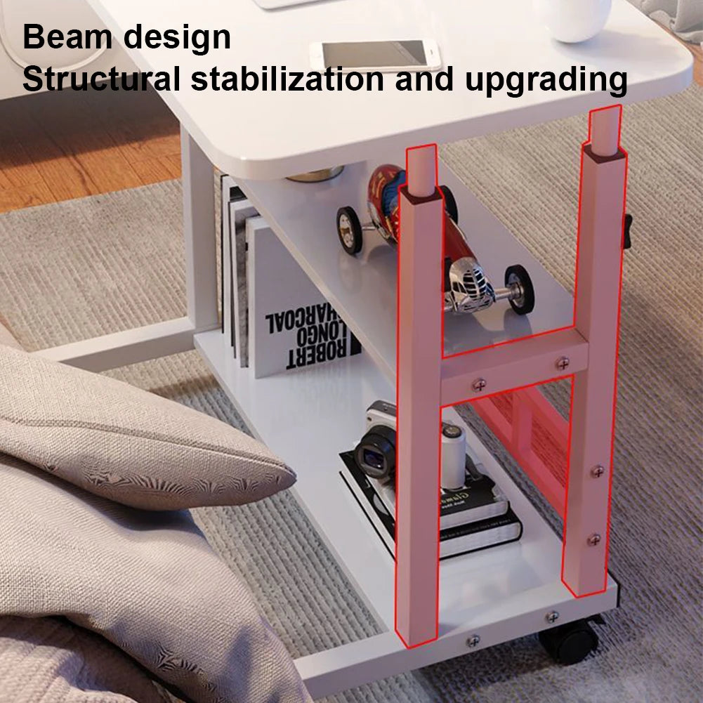 Adjustable Bedside Laptop Desk with Rolling Wheels Mobile Laptop Standing Desk Multi-Layer Storage Height Adjustable Laptop Desk