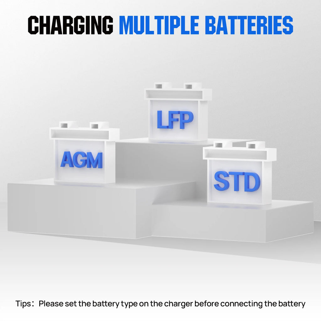 ECO-Worthy 12V/24V 20A Smart Battery Charger Maintainer, Auto Voltage Detect for LiFePO4 Lead-Acid with Multi-Current Options 5A