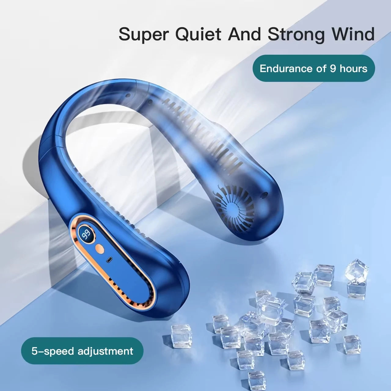 3000mA Portable Mini Hanging Neck Fan Bladeless Neckband Fan Digital Display Power Air Cooler USB Rechargeable Electric Fans