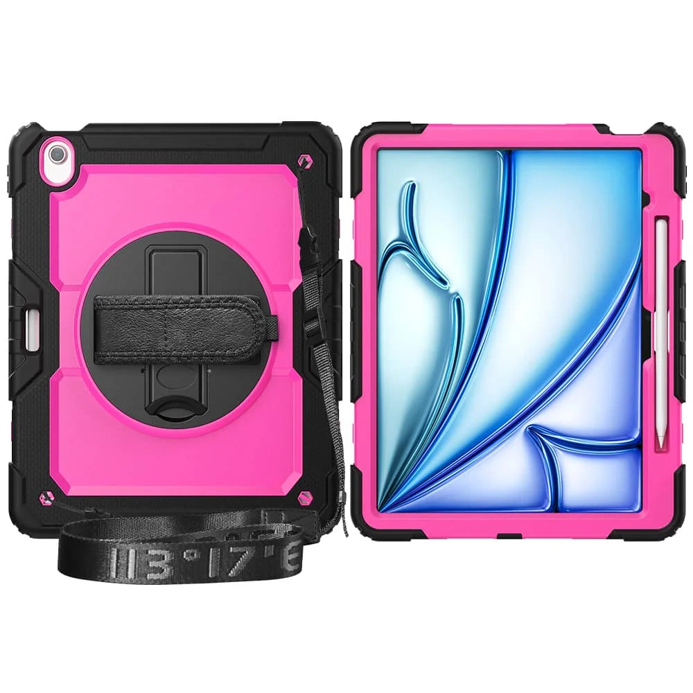 For iPad (A16) 11th Air 11 Air 13 M3  (2025) - Heavy Duty Protective Cover with Screen Protector, Shoulder Strap & Pencil Holder