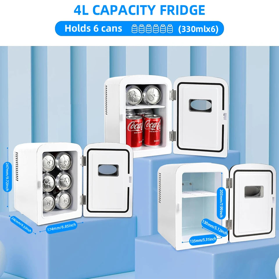 Portable 4L Mini Beauty Fridge Car & Home Dual Use Cooling Heating Refrigerator Skincare Cosmetics Makeup Face Fridge for Travel
