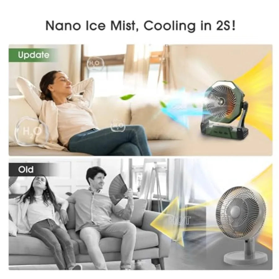 10W Solar Fan with Mister, Misting Camping Fan with Solar Panel, Portable Outdoor Fans, 8 Inch Battery Operated Rechargeable Co