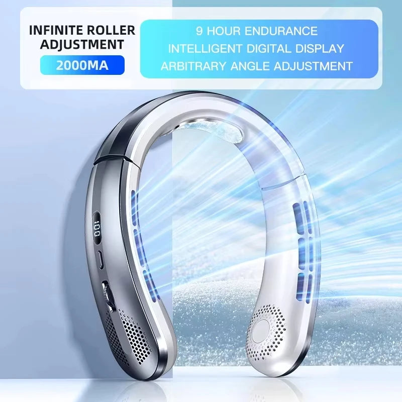 Lenovo 8000mAh Hanging Neck Fan Portable Bladeless USB Rechargeable Mute LED Digital Display Electric Air Cooler USB Handheld