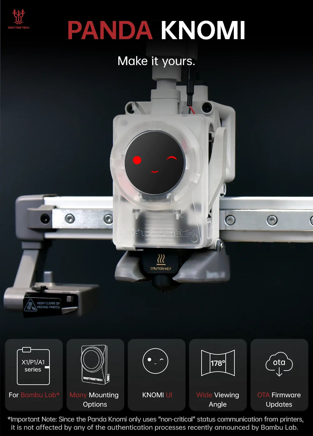 BIGTREETECH Panda Knomi 3D Printing Progress Display for BambuLab A1 X1 P1 Printer Status Real-time Updates Customize UI OTA UPD