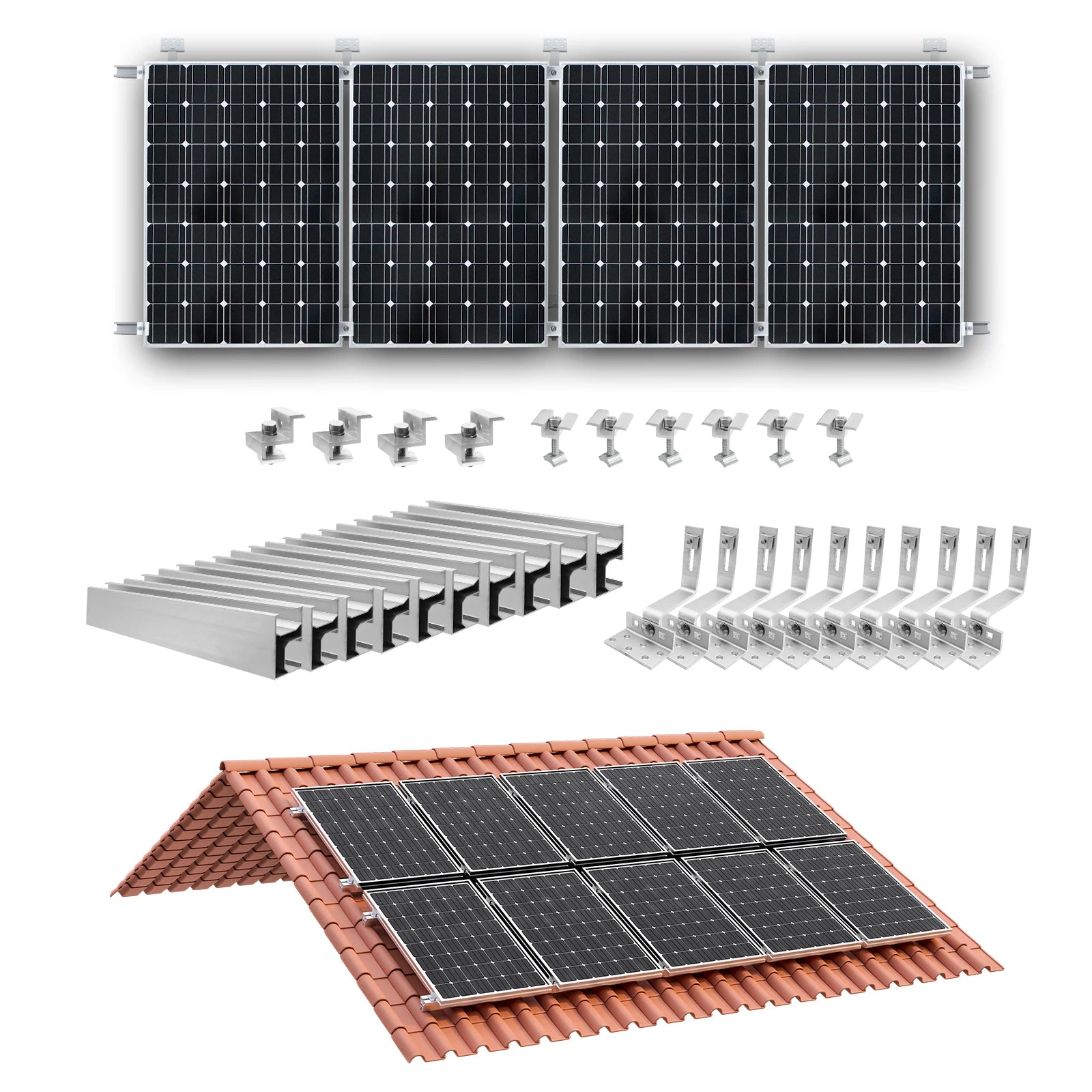 CP-SETUNO Solar Panel Mounting Set, Photovoltaic Mounting Rail for 1/2/4 Solar Panel, 300 mm Aluminum Mounting Rail, for 30/35 m