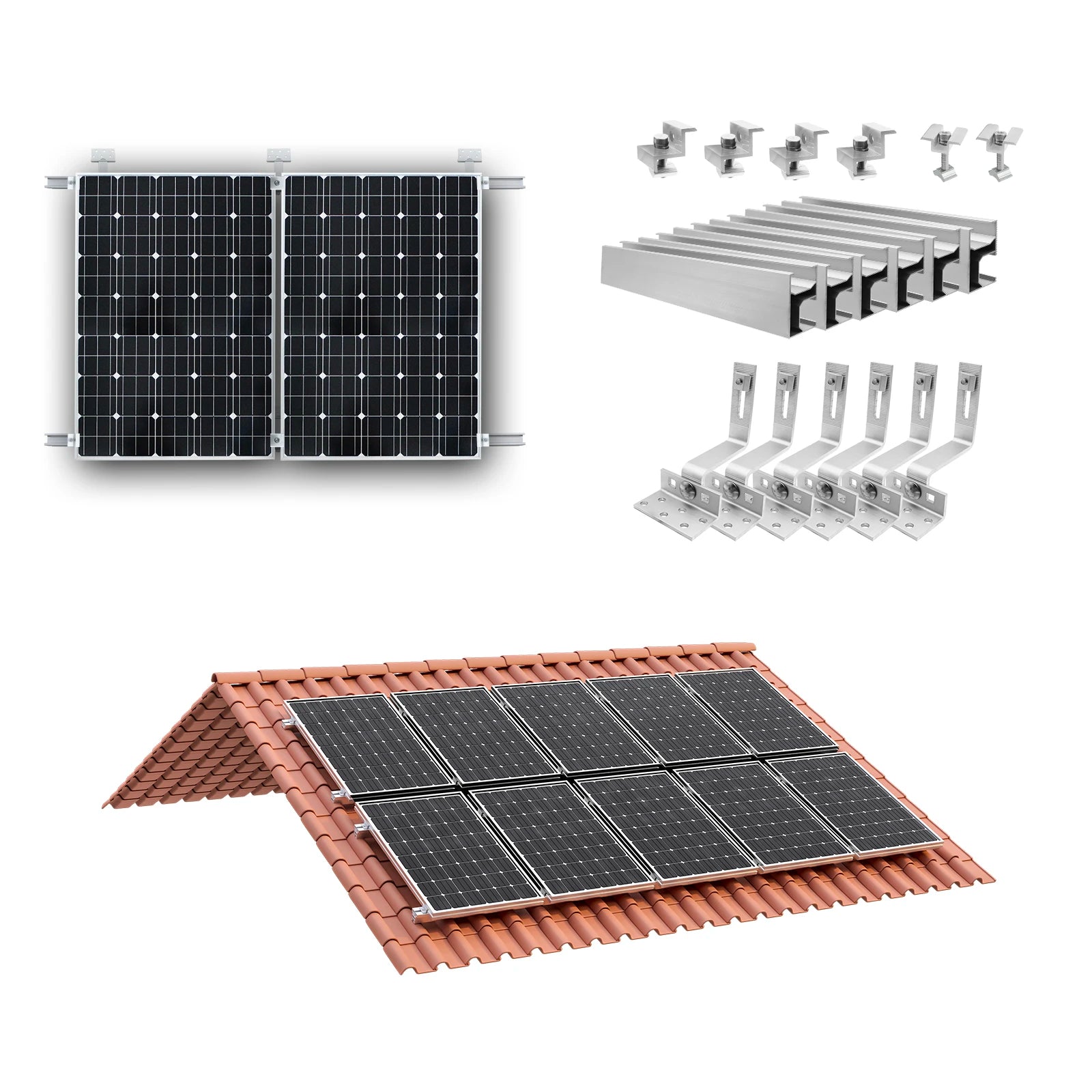CP-SETUNO Solar Panel Mounting Set, Photovoltaic Mounting Rail for 1/2/4 Solar Panel, 300 mm Aluminum Mounting Rail, for 30/35 m
