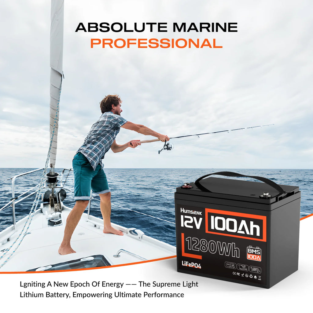 Humsienk 12V 100Ah Built-in 100A BMS Lithium Iron Phosphate Battery Packs For RV/ Vans/ Trolling Motor/Golf Cart/Camping/UL 1973