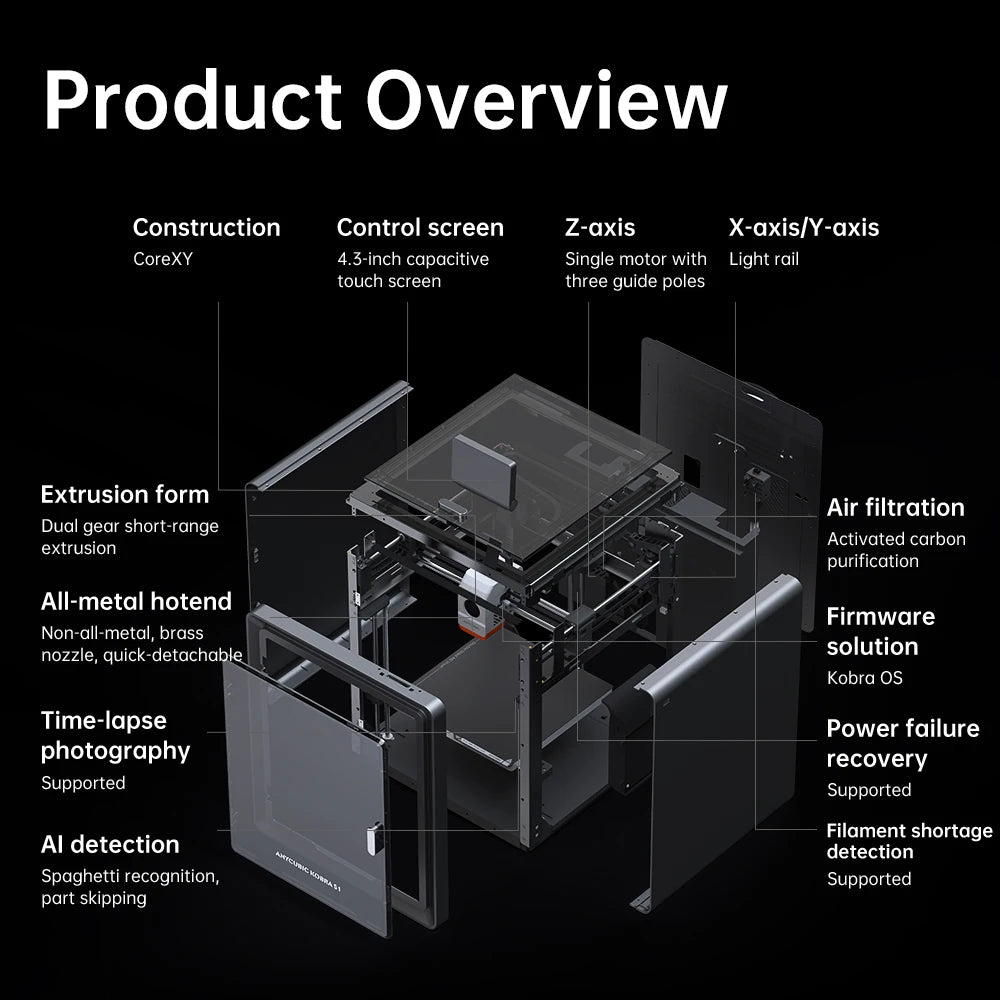 Anycubic Kobra S1 Combo Multi-Color 3D Printer Max Speed 600mm/s Core XY Stable Structure High Precision 3D Printer