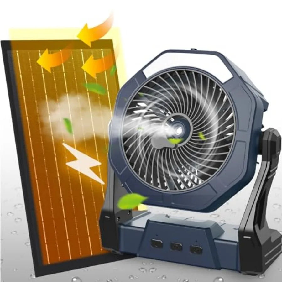 10W Solar Fan with Mister, Misting Camping Fan with Solar Panel, Portable Outdoor Fans, 8 Inch Battery Operated Rechargeable Co