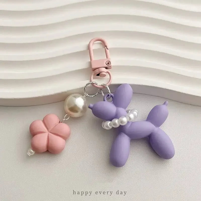 Flower Acrylic Balloon Dog Cartoon Cute Keychains Key Ring Women Men New Bling Cute Pet Bag Car Holder Airpods Box Friend Gift
