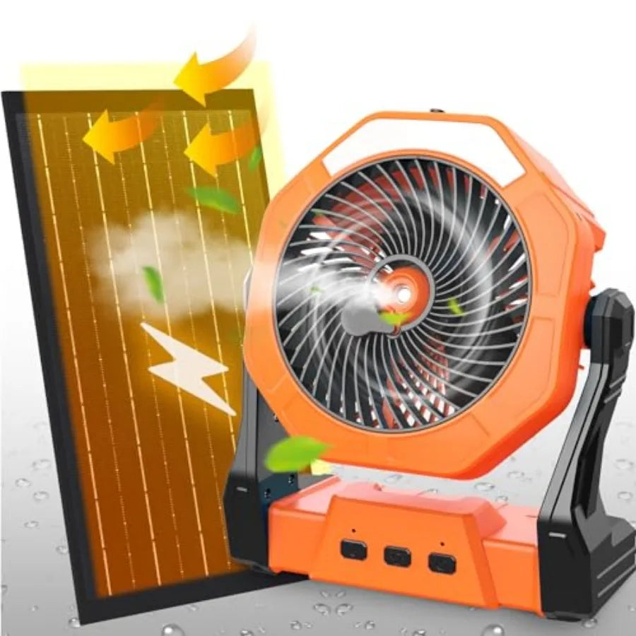10W Solar Fan with Mister, Misting Camping Fan with Solar Panel, Portable Outdoor Fans, 8 Inch Battery Operated Rechargeable Co