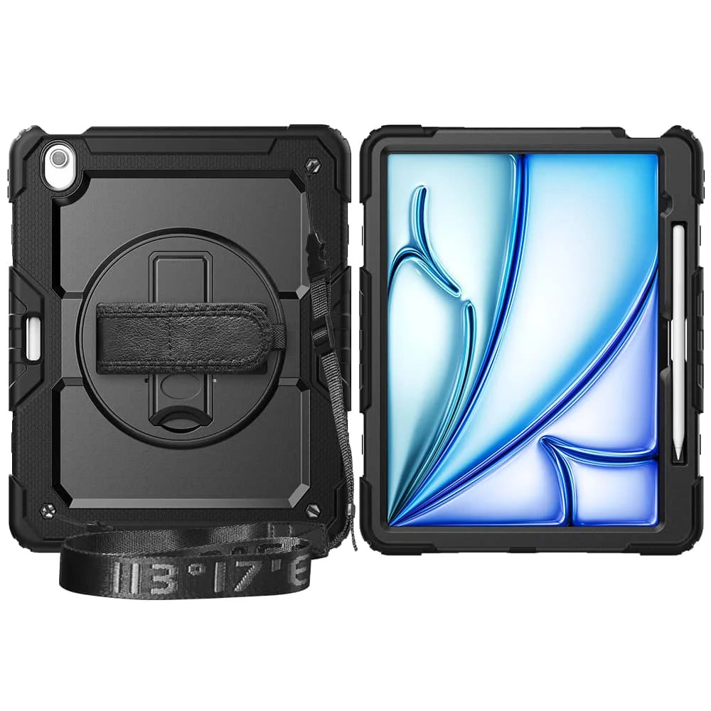 For iPad (A16) 11th Air 11 Air 13 M3  (2025) - Heavy Duty Protective Cover with Screen Protector, Shoulder Strap & Pencil Holder