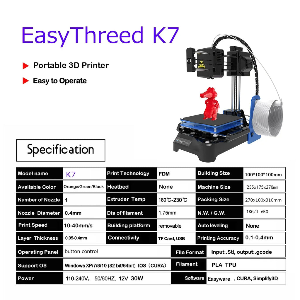 Easythreed K7 Mini Desktop 3D Printer Small Home Use 3D Printing Machine Toy Model Making For Beginners