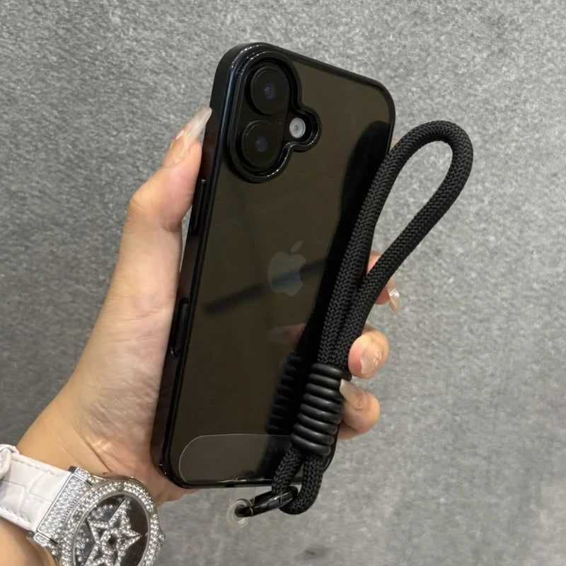 Candy Color Bumper With Lanyard Phone Case For iPhone 17 16 15 14 13 12 11 Pro Max Plus Clear Acrylic Shockproof Cover