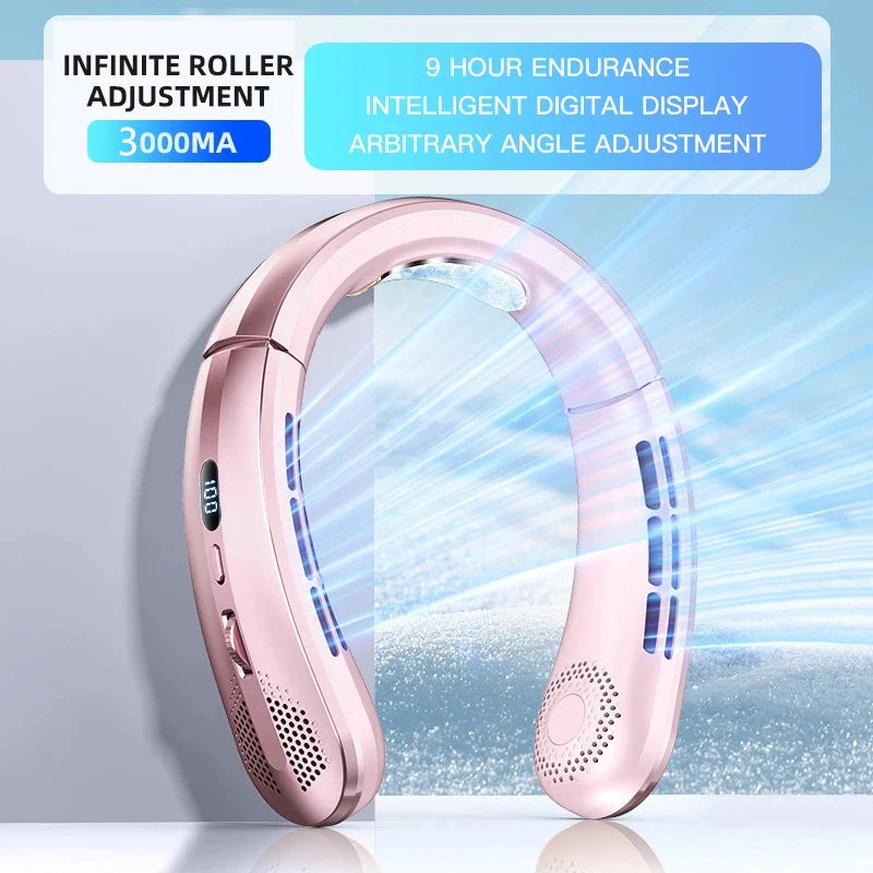 3000mA Portable Mini Hanging Neck Fan Bladeless Neckband Fan Digital Display Power Air Cooler USB Rechargeable Electric Fans