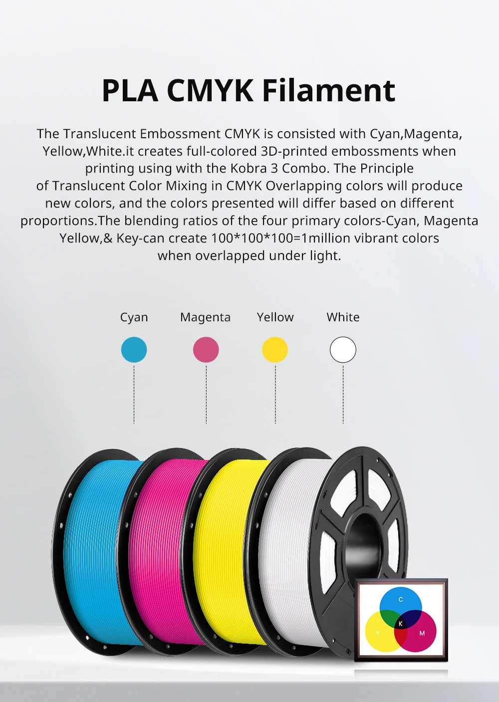 10Kg/lot ANYCUBIC 1.75mm Plastic PLA Filament For FDM 3D Printer Consumables 3D Printing Material For Kobra 2 Neo Max