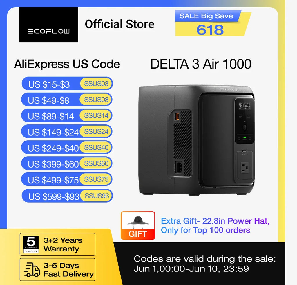 ECOFLOW Solar Generator Rapid 65W GaN-C Charger with DELTA 3 1000 Air, 960Wh LiFePO4 Battery, 500W AC Output